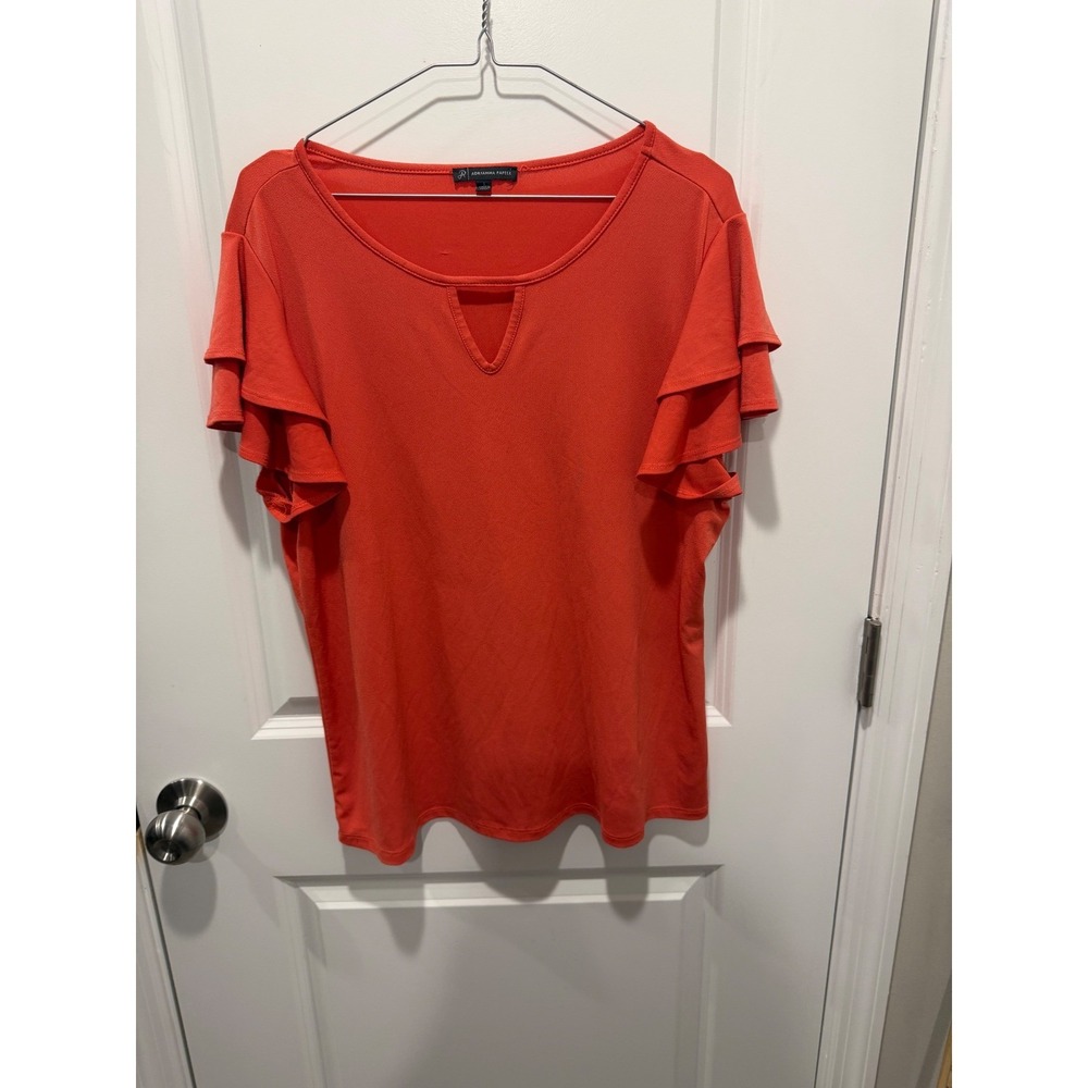 Adrianna Papell Women Blouse Ruffle Tiered Sleeve Orange Large